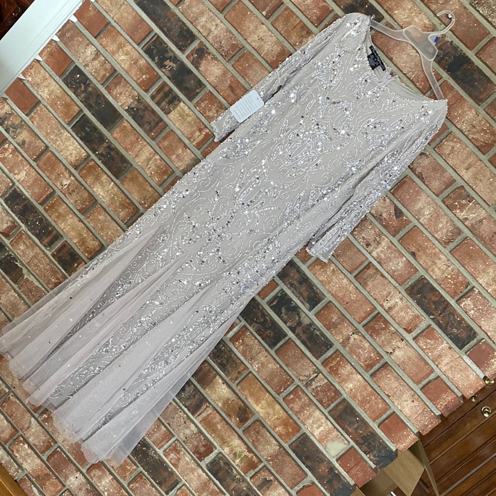 Pisarro Nights gray beaded gown